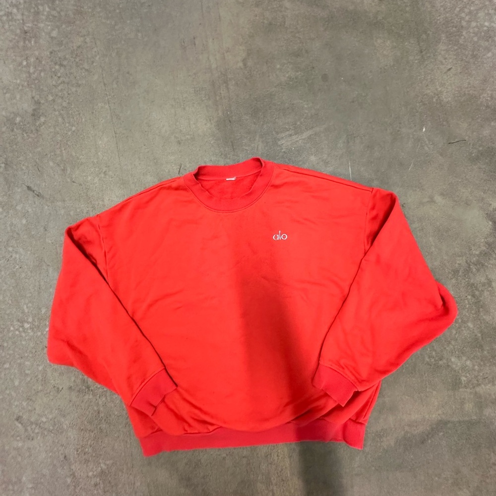 ALO Yoga Accolade Crew Neck Pullover Sweatshirt Red Hot Summer 2XL oversized